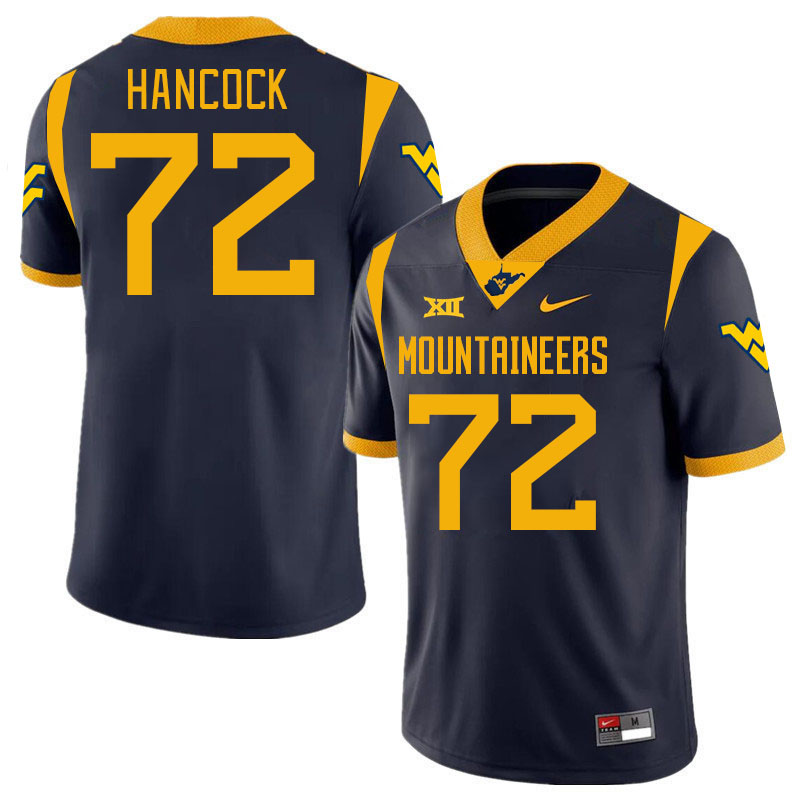 Men #72 Wesley Hancock West Virginia Mountaineers College 2024 New Uniforms Football Jerseys Stitche